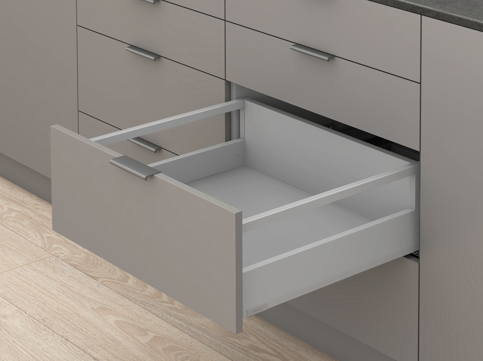 MERIVOBOX, 450 мм, 40 кг, E, з релінгами, BLUMOTION, IG-M (індіум сірий) MERIVOBOX, 450 мм, 40 кг, E, з релінгами, BLUMOTION, IG-M (індіум сірий)