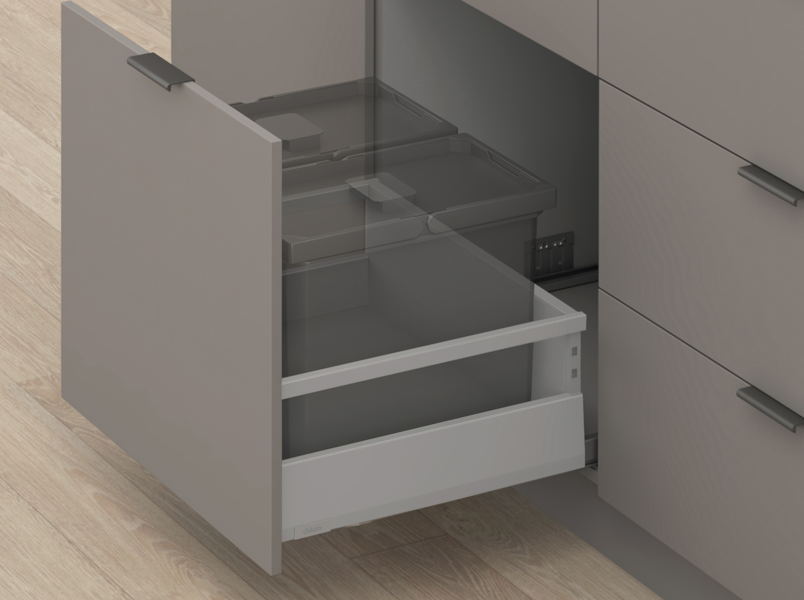 MERIVOBOX, 550 мм, 70 кг, E, з релінгами, BLUMOTION, IG-M (індіум сірий) MERIVOBOX, 550 мм, 70 кг, E, з релінгами, BLUMOTION, IG-M (індіум сірий)